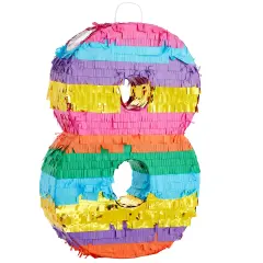 BLUE PANDA Rainbow Number 8 Pinata for Kids Ages 3-14 Birthday Party Supplies, Fiesta, Anniversary Celebration, Small (11.4 x 16.5 x 3 In) Orange