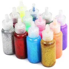 12 Pack Glitter Glue, 20 mL Each, Neon Metallic Colors &ndash; Ideal for DIY, School Projects, Arts and Crafts, Easy Squeeze Bottles for Adults Multicolor