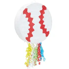 Pull String Baseball Pinata for Boys and Girls Sports Themed Birthday Party Decorations (Small, 12.75 x 3 Inches) White