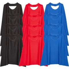 Comic Book Dress Up Capes for Kids Costumes (Black, Red, Blue, 12 Pack), For Ages 3-14 Multicolor