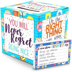 Classroom Kindness Cards and Ballot Box for Elementary Students (8x8 In, 50 Cards) White