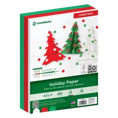 Printworks Holiday Paper, Includes White, Red and Green Paper, 8 &frac12;&rdquo; x 11&rdquo;, 300 Sheets (00583)