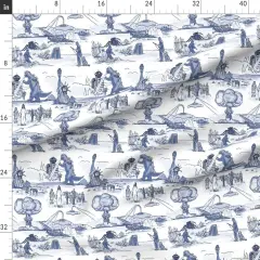 Various Fabrics by the Yard or Fat Quarter Toile Zombie Apocalypse Scary Monster Blue White Custom Printed Fabric by Spoonflower