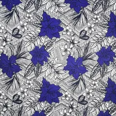 1 Yard All Over Tropical Flowers & Leaves Fabric, 100% Polyester, 60" Wide Purple