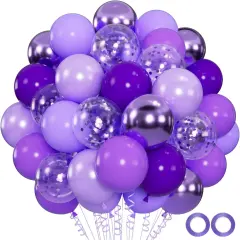 100pcs Purple Balloons - 12inch Metallic Chrome & Lavender Lilac Balloons (with 66ft Ribbons)