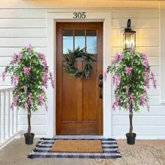 Costway 2 PCS 6 FT Artificial Wisteria Silk Tree Pink Flower Indoor-Patio Home