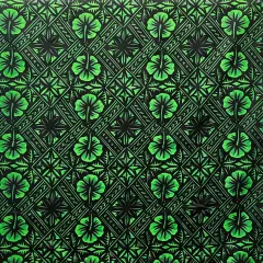 1 Yard Traditional Tapa Hibiscus Fabric 100% Cotton, 36" L x 45" W Black & Green