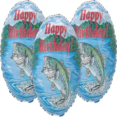 Set of 3 - Happy Birthday Largemouth Bass Fishing Party Decoration 17" Balloons