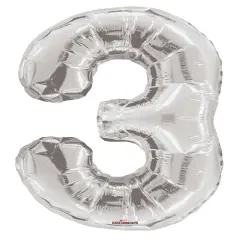 34" Numeral 3 Balloon - Silver, 1ct