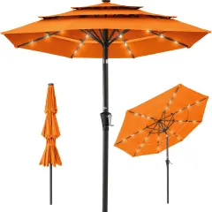 Best Choice Products 10ft 3-Tier Solar Patio Umbrella w/ 24 LED Lights, Tilt Adjustment, Easy Crank Orange