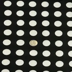 1 Yard White Polka Dot Satin Fabric Black Background Lightweight Shiny Polyester Quarter Size Dots 59/60 Inches Width