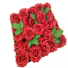 25pcs Artificial Flowers Real Looking Foam Roses Decoration DIY Wine