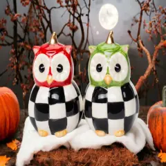 Ceramic Black & White Owl Salt And Pepper Shakers, Home D&eacute;cor, Gift for Her, Mom, Farmhouse Kitchen D&eacute;cor, Fall D&eacute;cor, Thanksgiving D&eacute;cor