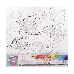 Angels Craft Paint by Number Canvas Set - Blooming Butterflies | Includes: 1 Pre-printed Canvas, 6 Acrylic Paint pots, 1 Artist Brush