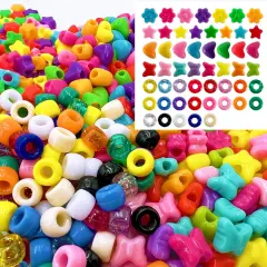 1000Pcs 6x9mm Pony Beads Shapes in 5 Styles 21 Colors, Heart, Star, Butterfly, Flower, Assorted Kandi Beads for Friendship Bracelet, Big Hole Hair Braids Crafts, Jewelry Making (Multi-Colored)
