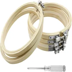 6 Pieces 5 Inch Embroidery Hoops, Round Wood Embroidery Hoops, Adjustable Bamboo Circle Cross Stitch Hoop Ring, Wooden Embroidery Frames for Art Craft Sewing, Christmas Decoration