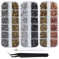 4500pcs+ Flatback Glass Hotfix Iron On Rhinestones Crystal for DIY Making with 1 Tweezer & 1 Picking Pen for Shoe, Cloth, Face Art, Bag, Manicure(3-Sizes, 5-colors, Mine Color Series)