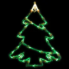 Northlight Lighted Christmas Tree Window Silhouette Decoration - 15" - Green and Yellow Lights White