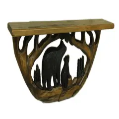 Bear Family in the Woods Hand Crafted Wooden Wall Shelf