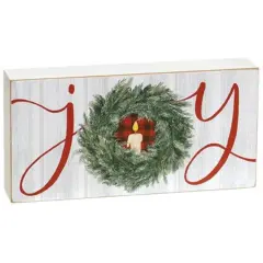 Christmas Joy Wreath Box Sign Wooden Holiday Shelf Decor