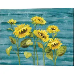 Cottage Sunflowers Teal by Silvia Vassileva 20" x 16" Canvas Wall Art