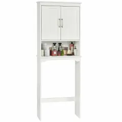 Costway Over The Toilet Space Saver Bathroom Organizer w/ Storage Cabinet & Shelf White