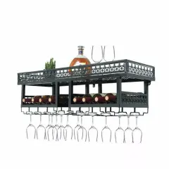 2 Tier Wall Mount Metal Wine Rack Storage Shelf Hanging Glass Holder Bar Home