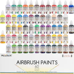 MEEDEN Acrylic Airbrush Paint for Model: 60 Colors x 30ml/1oz Air Brush Spray Paint Set Including Fluorescent and Metallic Colors