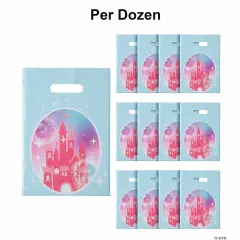 Pink Princess Party Castle Plastic Treat Bags 8 1/2" x 12" - 12 Pc