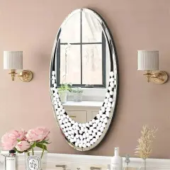 Retro Silver Oval Wall Vanity Mirror for Living Room Entryway Bathroom Wall Decor