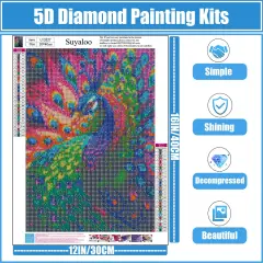 11.8x15.7inch 5D Diamond Painting Kits for Adults - Peacock Diamond Art Kits for Adults Kids Beginner,DIY Animals Round Full Drill Paintings with Diamonds Gem Art for Adults Home Wall Decor