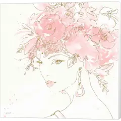 Floral Figures II Pink Gold Sq by Anne Tavoletti 12" x 12" Canvas Wall Art