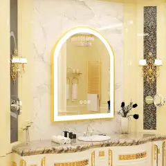 illuminated Gold LED Bathroom Mirror with Aluminum Framed for Vanity Dimmable HD