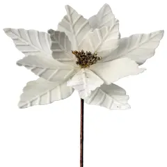 24"White Velvet Poinsettia Flower With Gold Glit Center