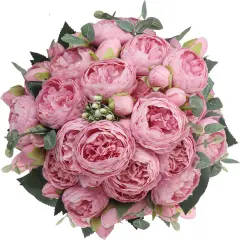 4 Packs of Artificial Peonies - 20 Silk Peony Heads with Stems for Home, Wedding, Mother's Day Pink