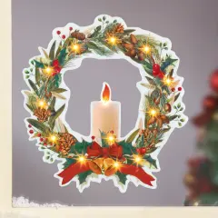 Collections Etc Festive Holiday Lighted Wreath Window Cling