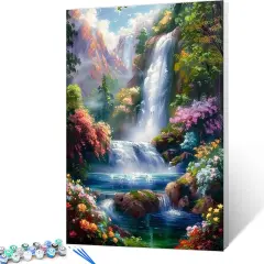 Autumn Forest Paint by Numbers Waterfallat Sunlight Paint by Numbers Kits for Adult Beginners,Tranquility Fall Scenery Painting Kits Home Wall Decor Art Crafts Without Framed 16''W x 20''H