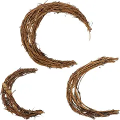 3pcs Moon Shape Wreath frame DIY Craft Grapevine Wreath Rattan Rings Vine Branch Wreath for Home Holiday Wedding Party (15cm, 20cm, 25cm)