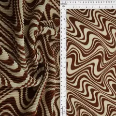 1 Yard Abstract Geo Bodre Interlock Pleated Fabric Lightweight 58/60" Inches Wide BROWN/SAND