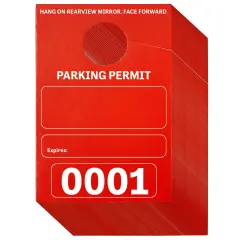 100 Pack Temporary Parking Permit Hang Tags Numbered 0001- 0100, Hanging Passes for Car Mirrors, Bulk (Red, 3.15 x 4.75 Inches)