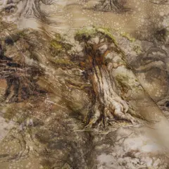 1 Yard Yellow Red Dark Green Linen Fabric Medium Weight Nature Print 58 inch Width