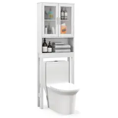 Costway Wooden Over The Toilet Storage Cabinet Spacesaver Organizer Bathroom Tower Rack