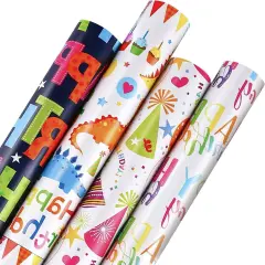 Birthday Wrapping Paper,Birthday Gift Wrapping Paper,Wrapping Paper Roll,Mini Roll-4 Roll-17 inch X 120