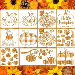11 Pieces Fall Painting Stencils Autumn Stencil (Pumpkins,8 x 8 Inch, 6 x 12 Inch)