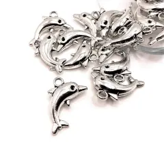 Silver Dolphin 3D Charms, 17x11mm