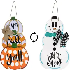 Fall Door Sign Reversible Pumpkin Snowman