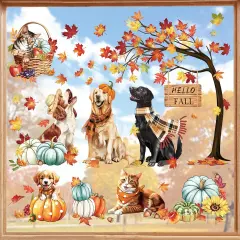 Hello Fall Thanksgiving Pumpkin Window Clings - Dog Cat