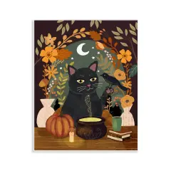 Autumnal Cat & Cauldron Wall Plaque Art