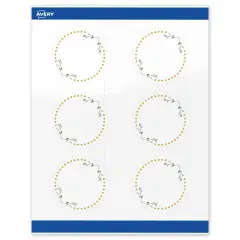 Avery Printable Round Labels, Gold Dots with Green Florals, 3" Diameter, Glossy White Round Labels, Permanent, Laser/Inkjet, 60ct, Great for Product Labels