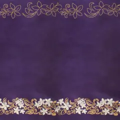 1 Yard Tiare & Swirls Double Border Glitter Polyester Fabric 56 Inch Width Purple